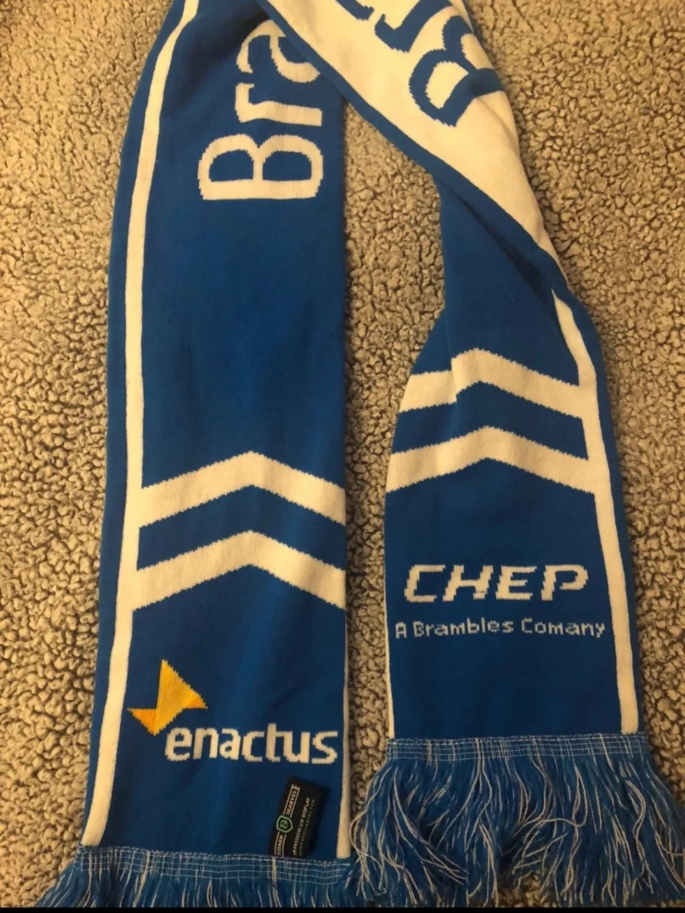 Vintage Enactus CHEP Blue & White Knit Scarf with Yellow Logo